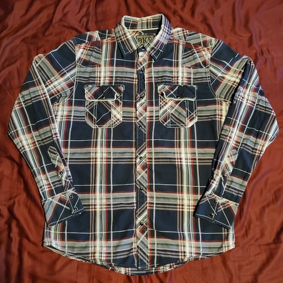 BKE Black and Red Plaid Casual Button Down Shirt - Picture 1 of 9